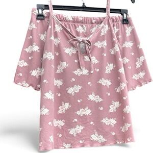 NINE WEST Ladies Floral Pajamas 2 Piece Set Cami/Shorts Dusty Rose Size Large